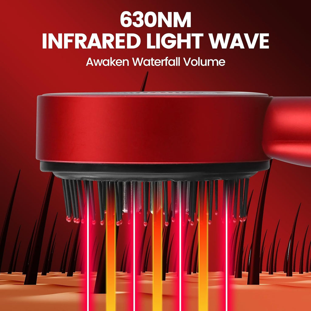3-in-1 Cordless Electric Scalp Massager Brush with IPX7 Waterproof Design, Red Light Therapy for Hair Growth, and Hair Oil Applicator (Red)