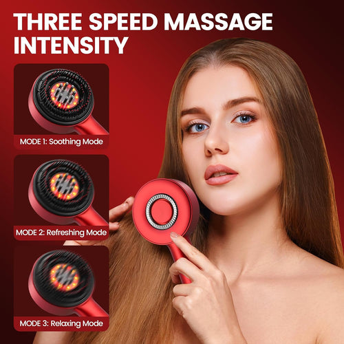 3-in-1 Cordless Electric Scalp Massager Brush with IPX7 Waterproof Design, Red Light Therapy for Hair Growth, and Hair Oil Applicator (Red)