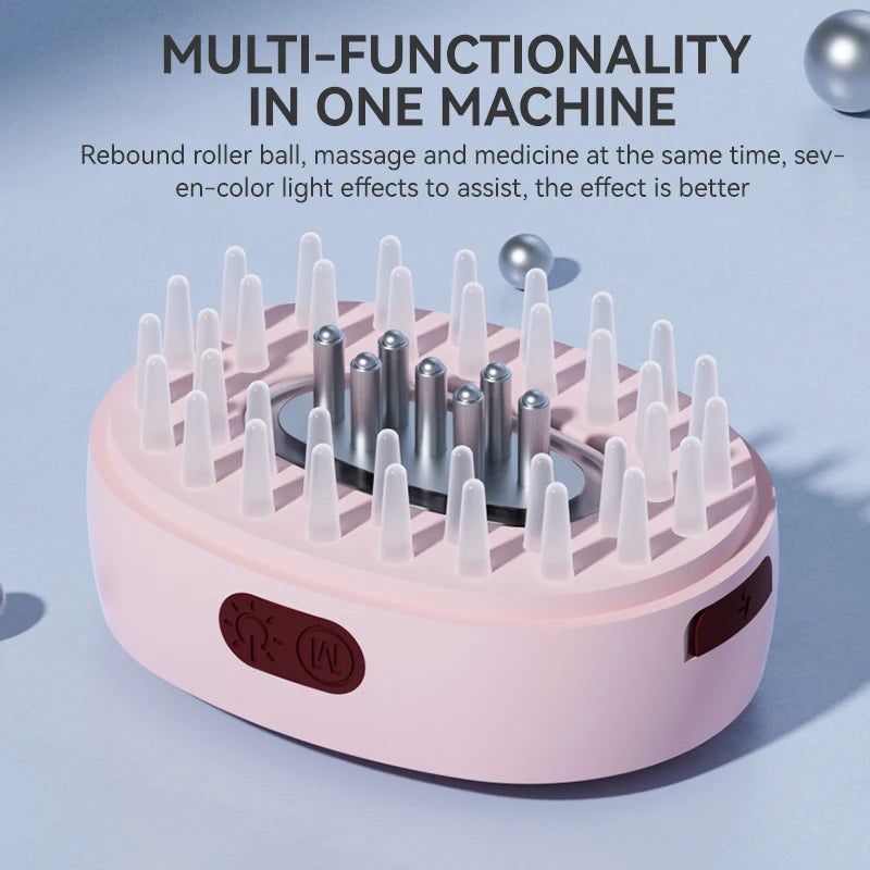 New 7 Colors Red Light Therapy Hair Brush Comb Vibration Massage Hair Growth Scalp Massager with Oil Applicator Head Massager