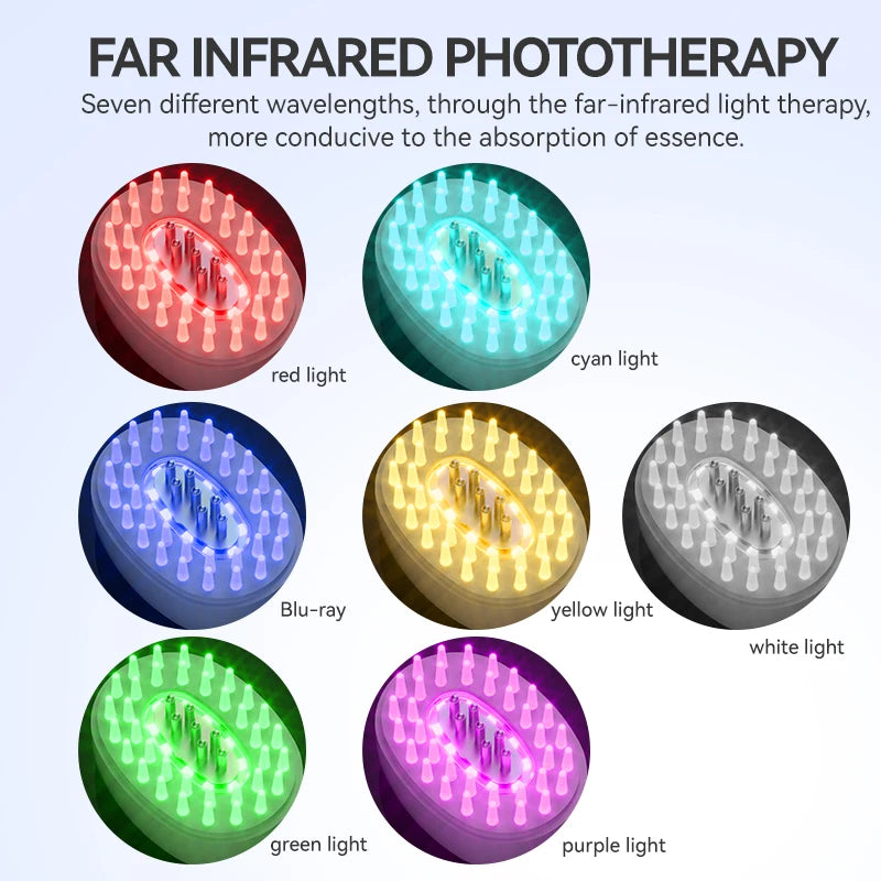 New 7 Colors Red Light Therapy Hair Brush Comb Vibration Massage Hair Growth Scalp Massager with Oil Applicator Head Massager