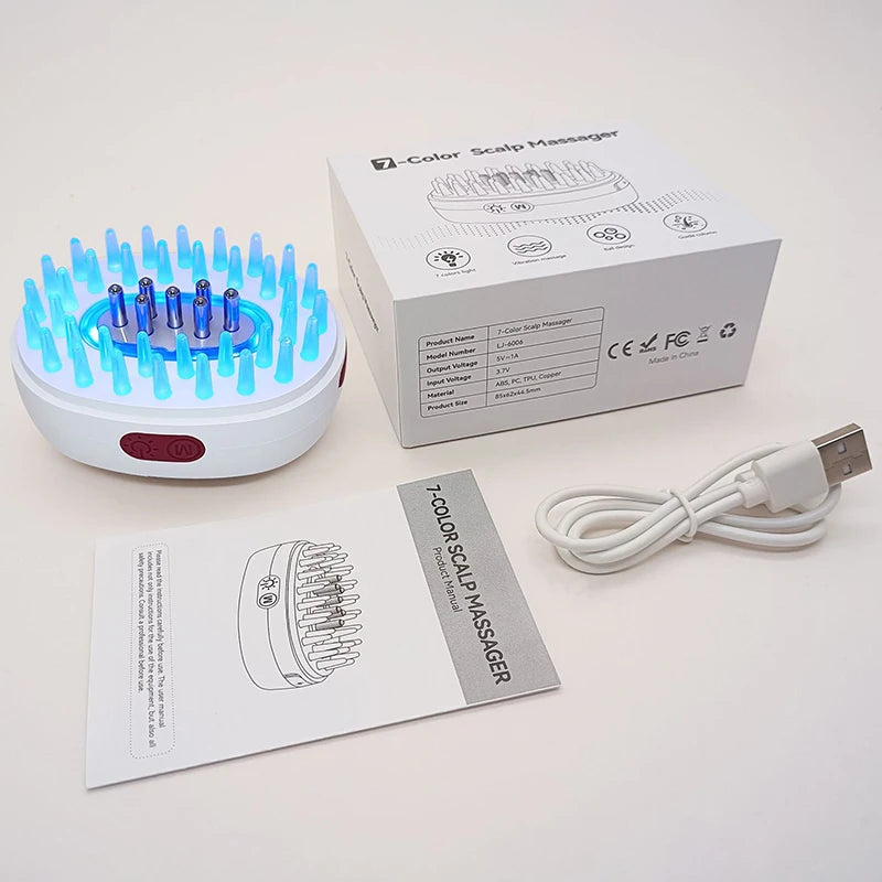 New 7 Colors Red Light Therapy Hair Brush Comb Vibration Massage Hair Growth Scalp Massager with Oil Applicator Head Massager