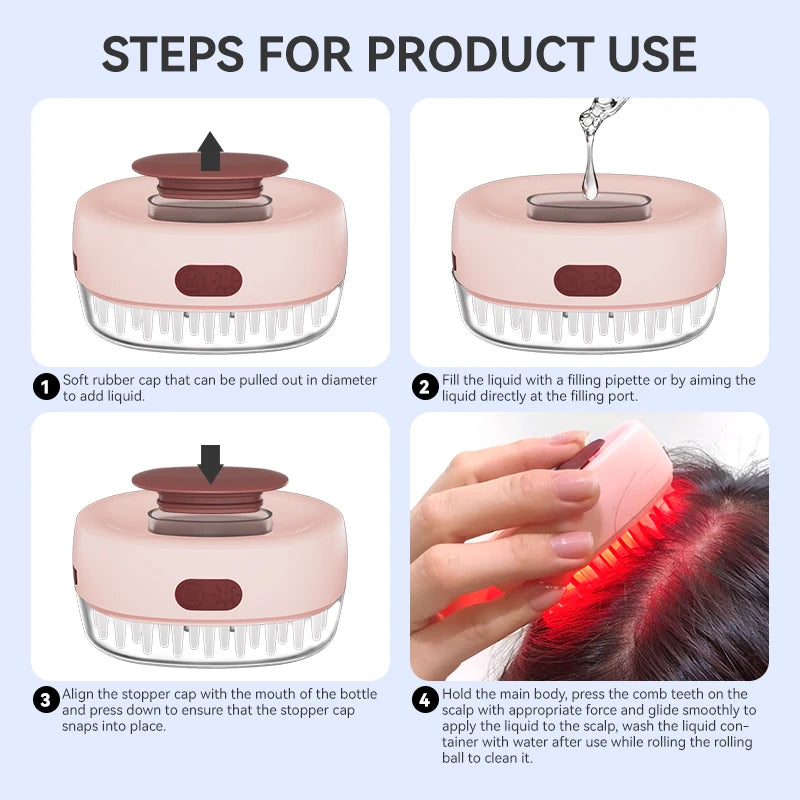 New 7 Colors Red Light Therapy Hair Brush Comb Vibration Massage Hair Growth Scalp Massager with Oil Applicator Head Massager