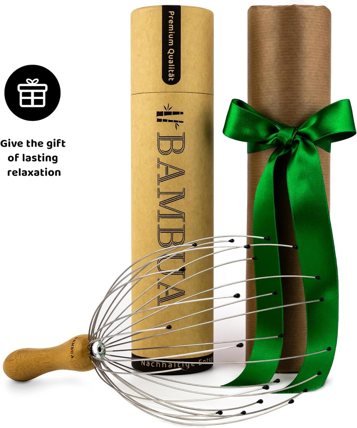 Head Massager Scalp with 24 Fingers - Bamboo Handle - Premium Head Scratcher for Sustainable Relaxation - Scalp Massager for a Pleasant Massage - Gifts for Women and Men
