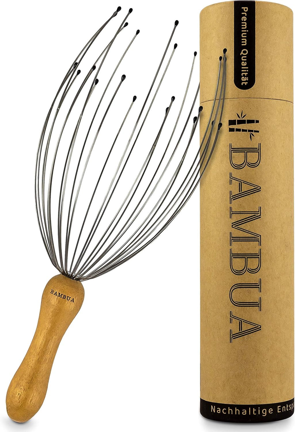 Head Massager Scalp with 24 Fingers - Bamboo Handle - Premium Head Scratcher for Sustainable Relaxation - Scalp Massager for a Pleasant Massage - Gifts for Women and Men